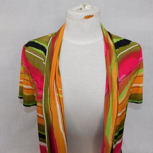 Frank Lyman Womens 10 Multicolour Stripe Waterfall open Cardigan Jacket Coverup - Picture 5 of 8